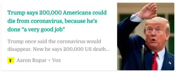 Trump says 200,000 Americans could die from coronavirus, because he’s done “a very good job”