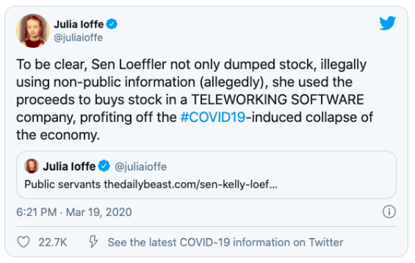 Senator Loeffler enriches herself with no regard for propriety.